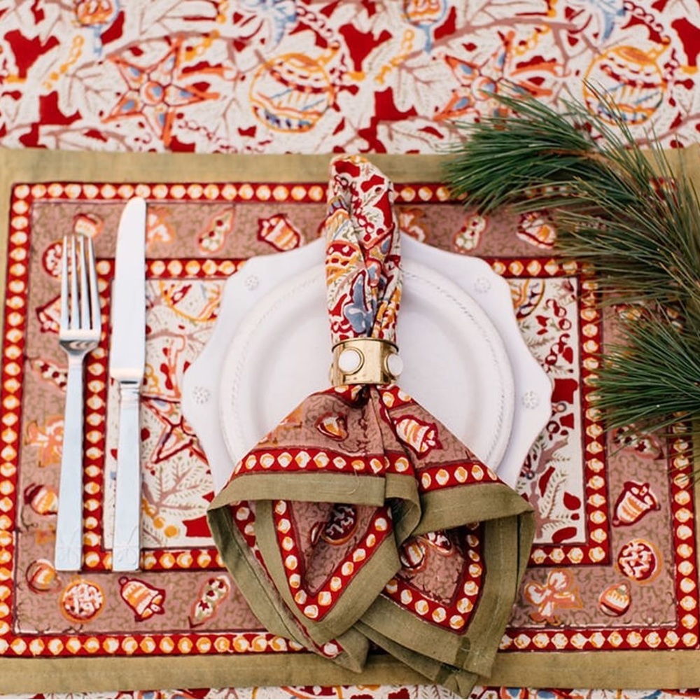 Pottery Barn Noel Handmade Placemats NEW set of 6 Couleur Nature Christmas
